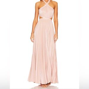 Women's BCBGMAXAZRIA Metallic Evening Gown in Bare Pink, Size O